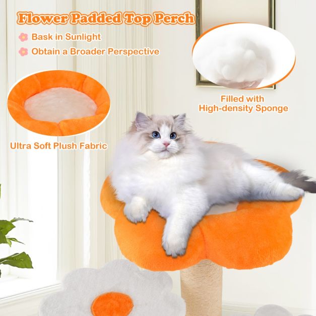 Coast Flowers Griffoir pour chat - Mignon - 90 cm - 59 x 56 cm - Plateforme de saut - Sisal - Jaune