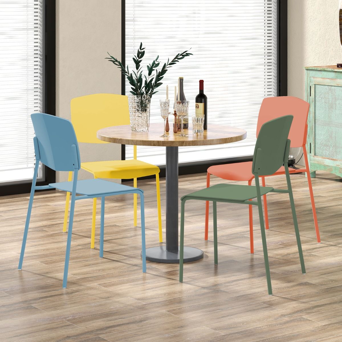 Coast Set de 4 chaises de salle à manger sans accoudoirs - empilables - dossier ergonomique - 54 x 46 x 84 cm - multicolore