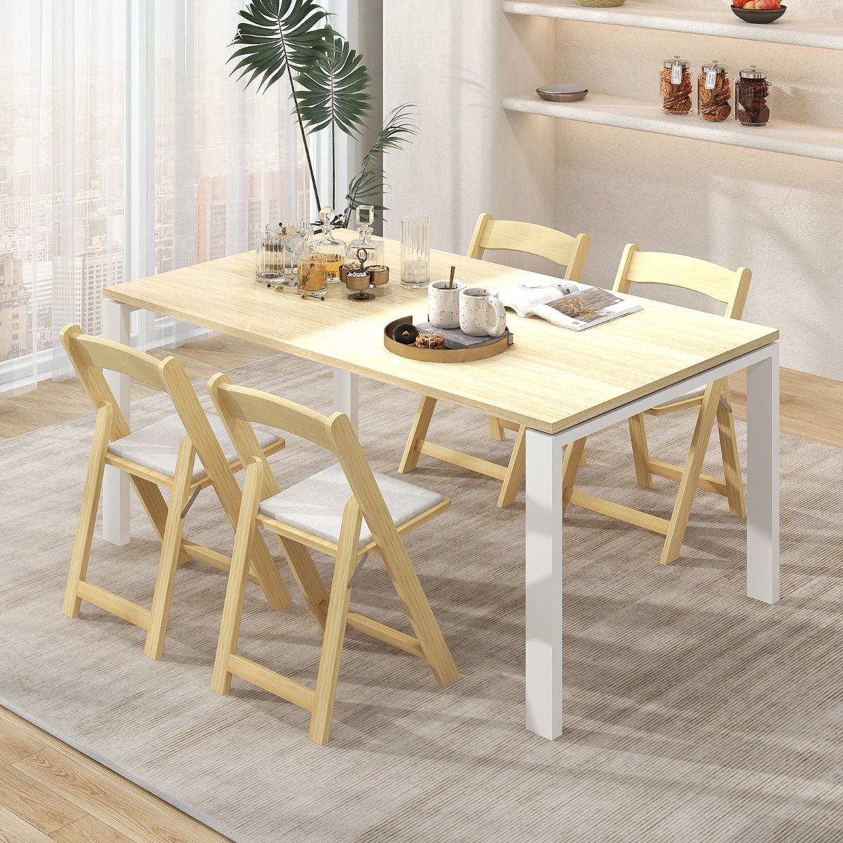 Coast Set de 2 chaises de salle à manger pliables - 44x47x77 cm - couleur naturelle - avec pieds en bois d'hévéa et assise rembourrée