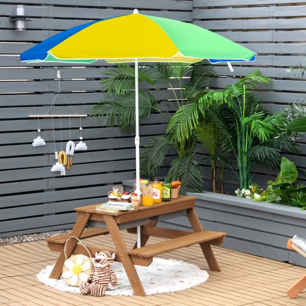 Coast Picnic Table Set - 3-in-1 - 92.5 x 87 x 49.5 cm - Parasol et bancs inclus