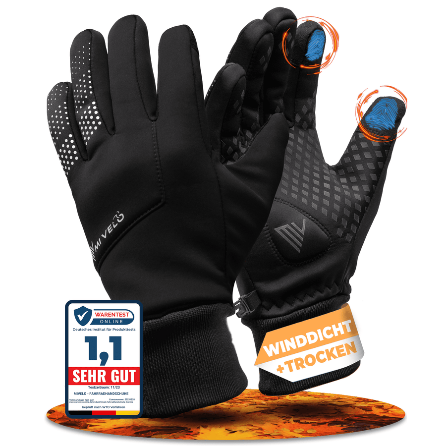 Gants de cyclisme MiVelo - coupe-vent et déperlants - unisexe - noir - M