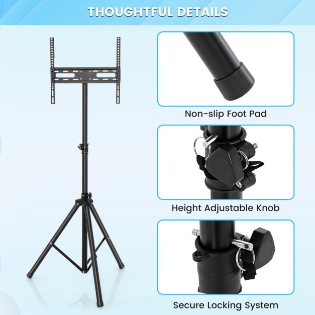 Coast TV Stand Floor Stand TV réglable en hauteur pour TV Plasma/Lcd/Led de 21 à 47 pouces et téléviseurs plats jusqu'à 35 kg Portable 450 x 100 mm Noir