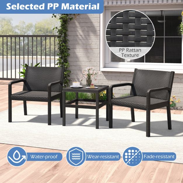 Coast Balcony Set Black - 3-Piece Rattan Look Garden Furniture Set with 2 Chairs and Table - Table 50 x 50 x 52.5 cm