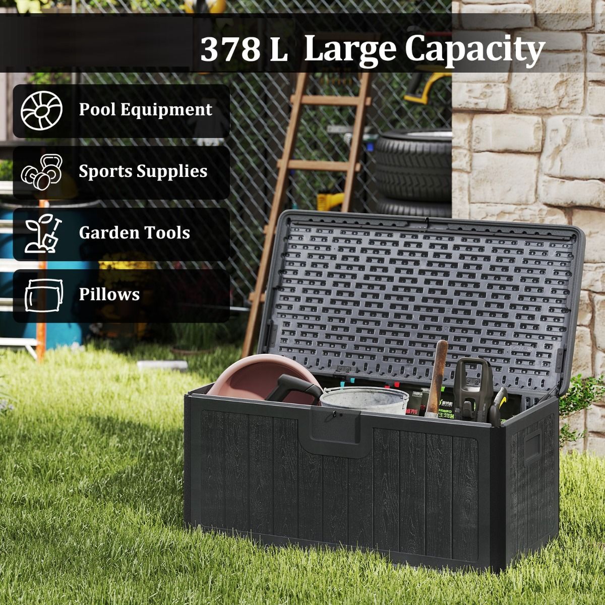 Coast Garden Box - Imperméable - Verrouillable - Multifonctionnel - 378 L - 130 x 64 x 59 cm - Gris