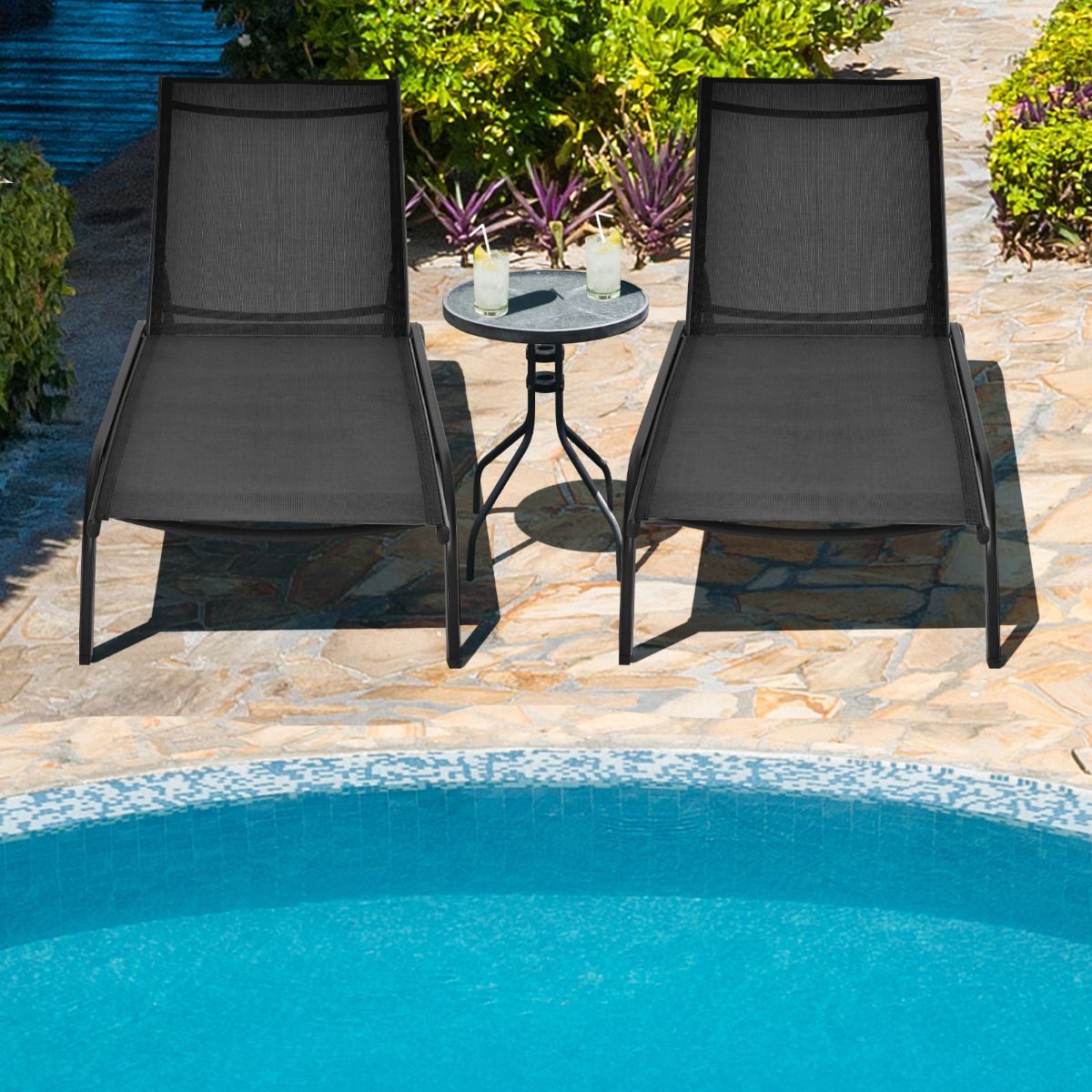 Chaise longue Coast réglable avec roues - Extérieur - Max. 150 kg - Noir