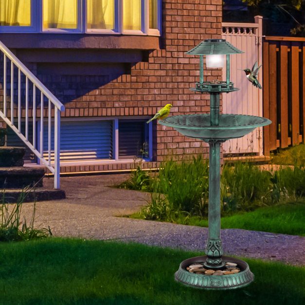 Bain d'oiseaux Coast avec éclairage solaire - Station d'alimentation avec pot de fleurs 51 x 51 x 107 cm - Vert