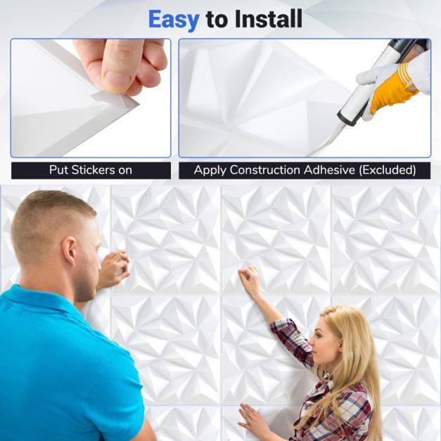 Coast 3D Wall Panels - Diamond Design - 40 Pieces - 50 x 50 cm - White