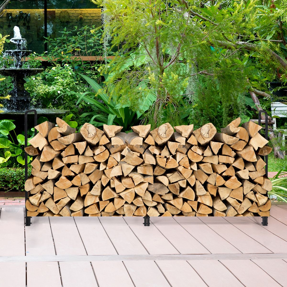 Porte-bois de chauffage Coast avec poignées et socle - Métal - Capacité de charge de 500 kg - 250 x 36 x 122,5 cm - Noir