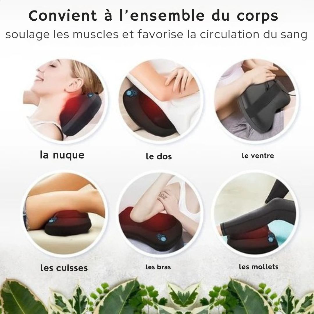 Coussin de massage sans fil - Qumax - Rechargeable - Fonction chaleur - Coussin de massage shiatsu électrique - Noir