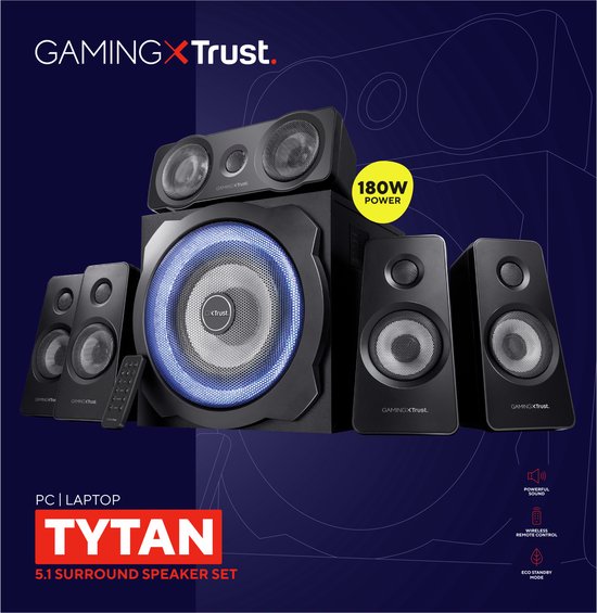 Trust GXT 658 Tytan - Ensemble d'enceintes gaming - Son surround 5.1 - Puissance de crête de 180 W - Noir