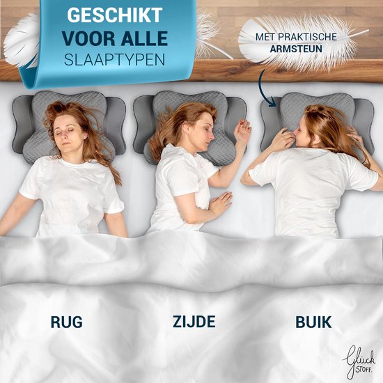 Oreiller orthopédique Glückstoff pour les douleurs cervicales, avec mousse à mémoire de forme - Oreiller hypoallergénique et ergonomique, pour les douleurs cervicales et dorsales, adapté à toutes les positions de sommeil, livré avec un sac en jute