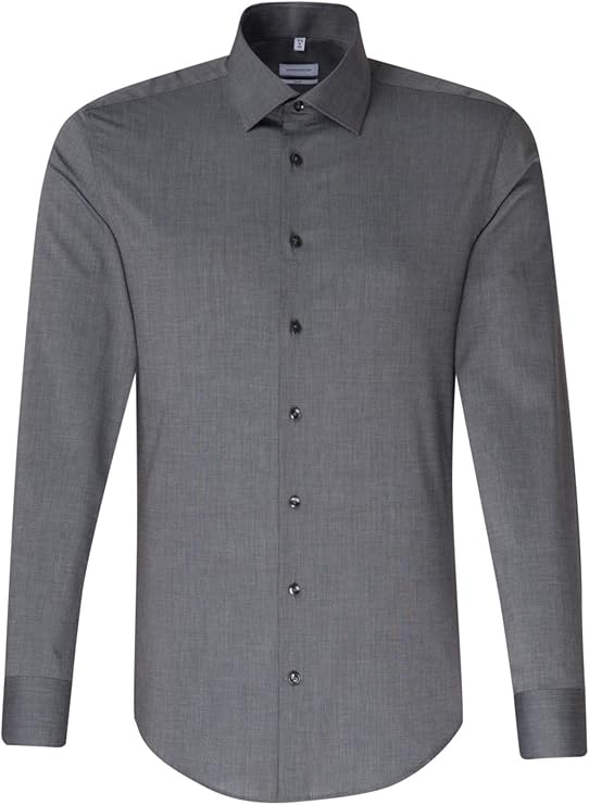 Seidensticker Chemise d'affaires pour hommes, slimfit, thermocollant, col Kent, manches longues, 100% coton, gris foncé, 43