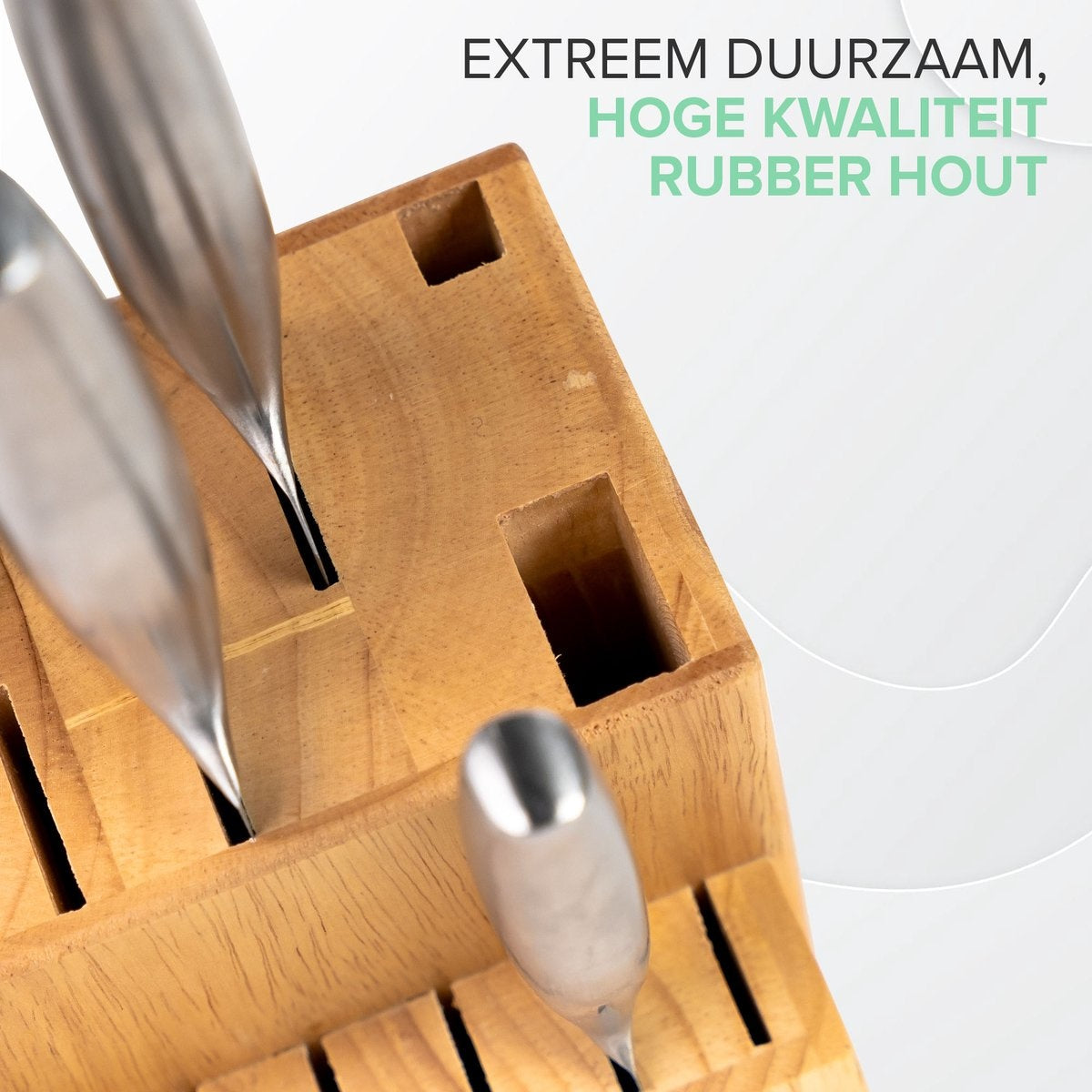 Messenblok zonder Messen - Houten Messenhouder van Coninx - Rubberhout Licht - Messenopberger