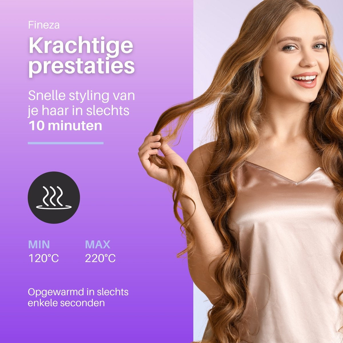 Fer à friser - Fineza - Fer à boucler - 25mm - Boucleur à cheveux en céramique avec 10 réglages de température - Noir
