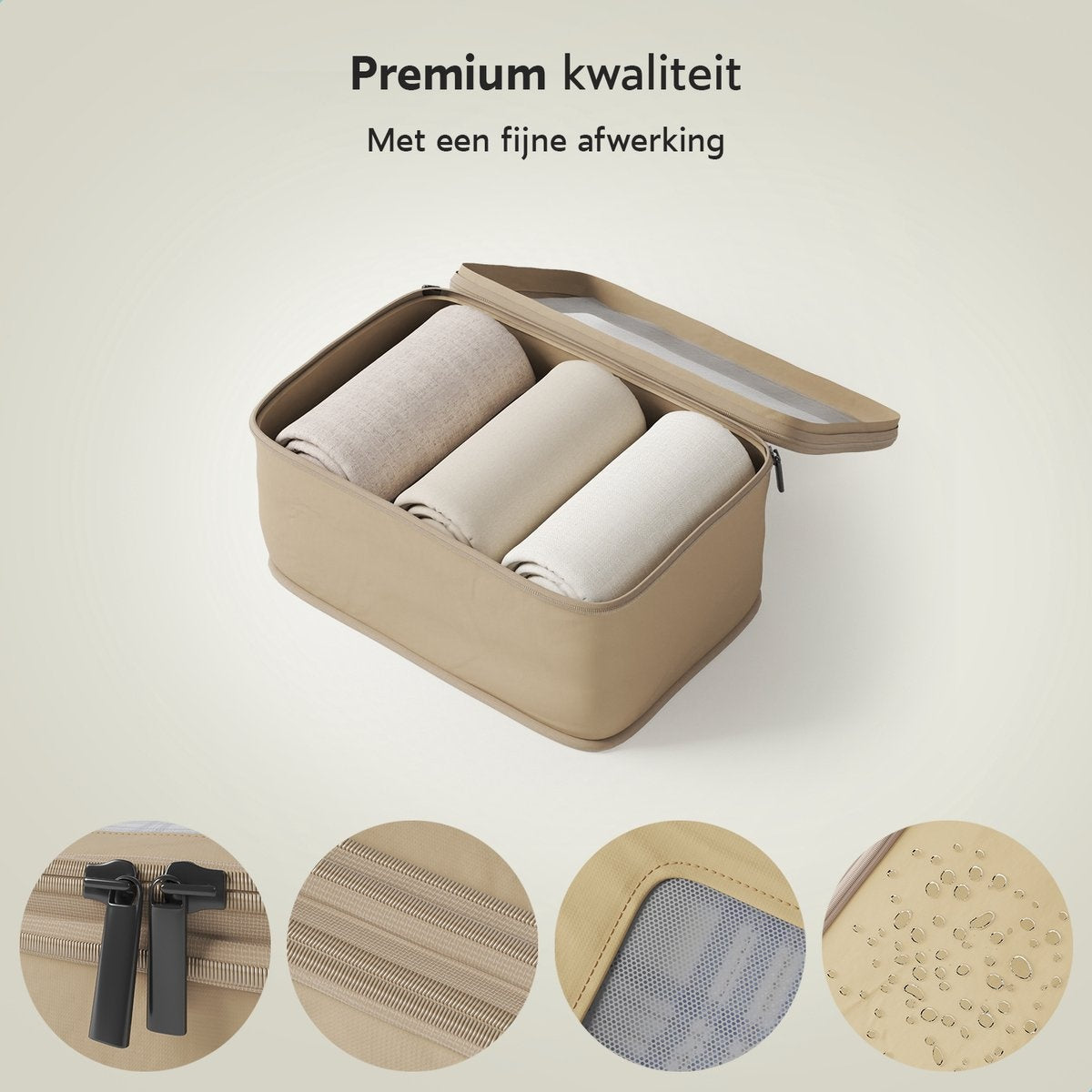 ONYX® Cubes de compression - 7 pièces - Organiseurs de bagages avec zip de compression - Pour valises et sacs - Beige