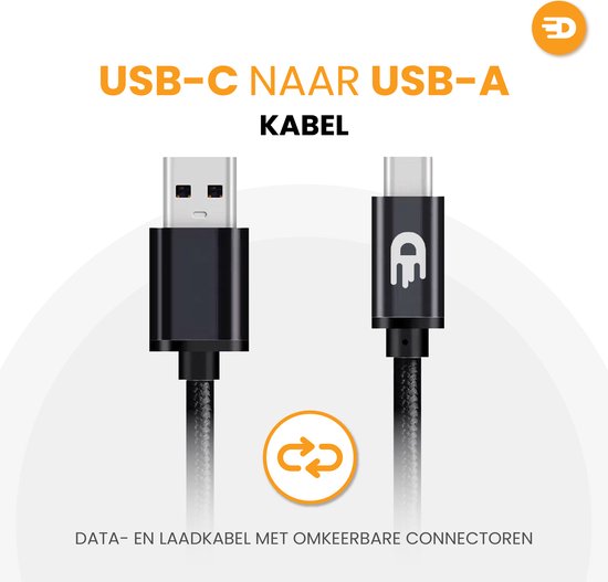 Drivv. Câble USB vers USB C - Chargeur rapide - Câble de données et de charge USB C - 3 mètres - Convient à Samsung, iPhone 15 et autres - Noir