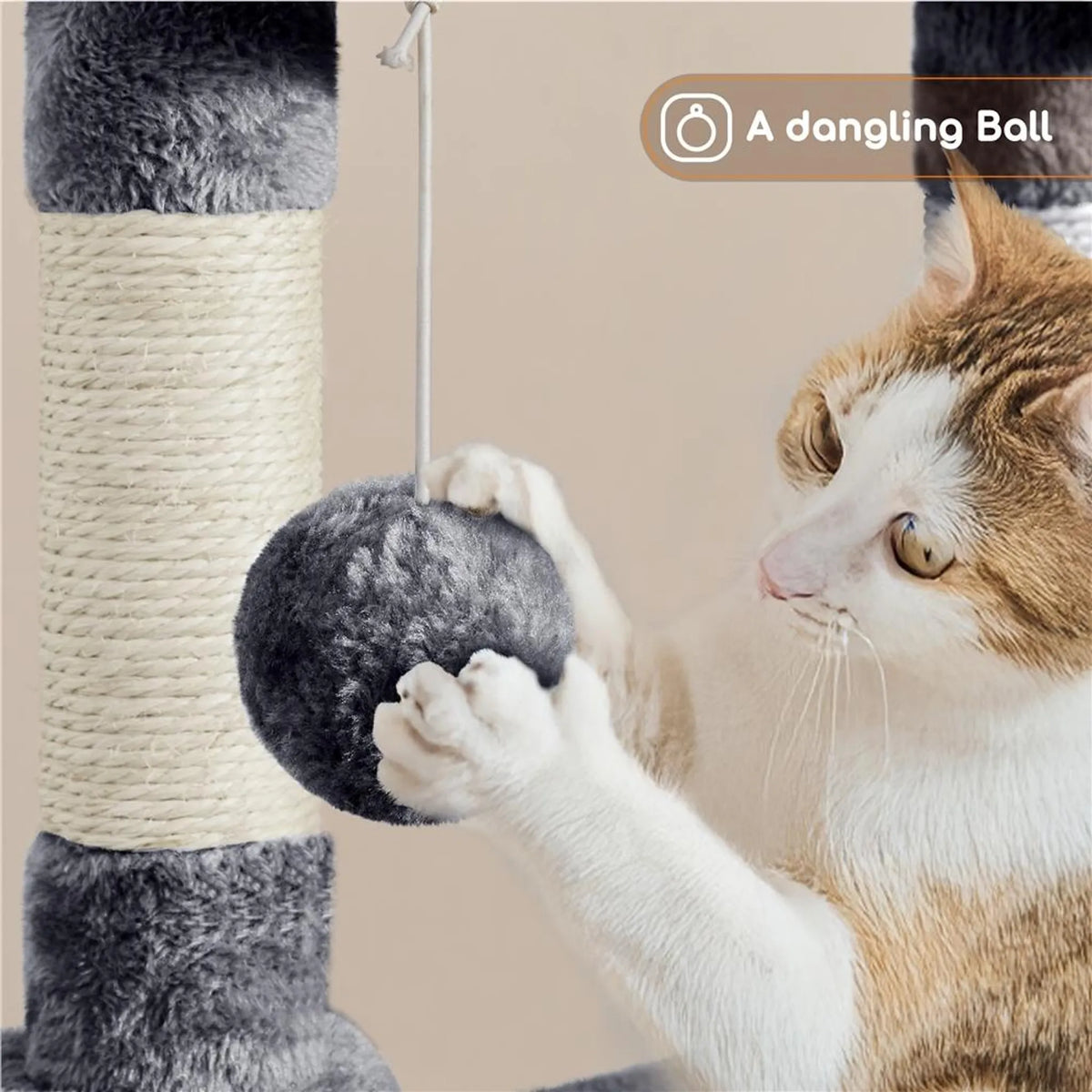 Yaheetech Cat Post With 5 Sisal Poles - Equipped With Padded Viewing Platform And Hammock And Cat Burrow - For 2 To 3 Small And Medium Cats - Dark Grey Plush And Metal - 43,5 x 43,5 x 106 cm