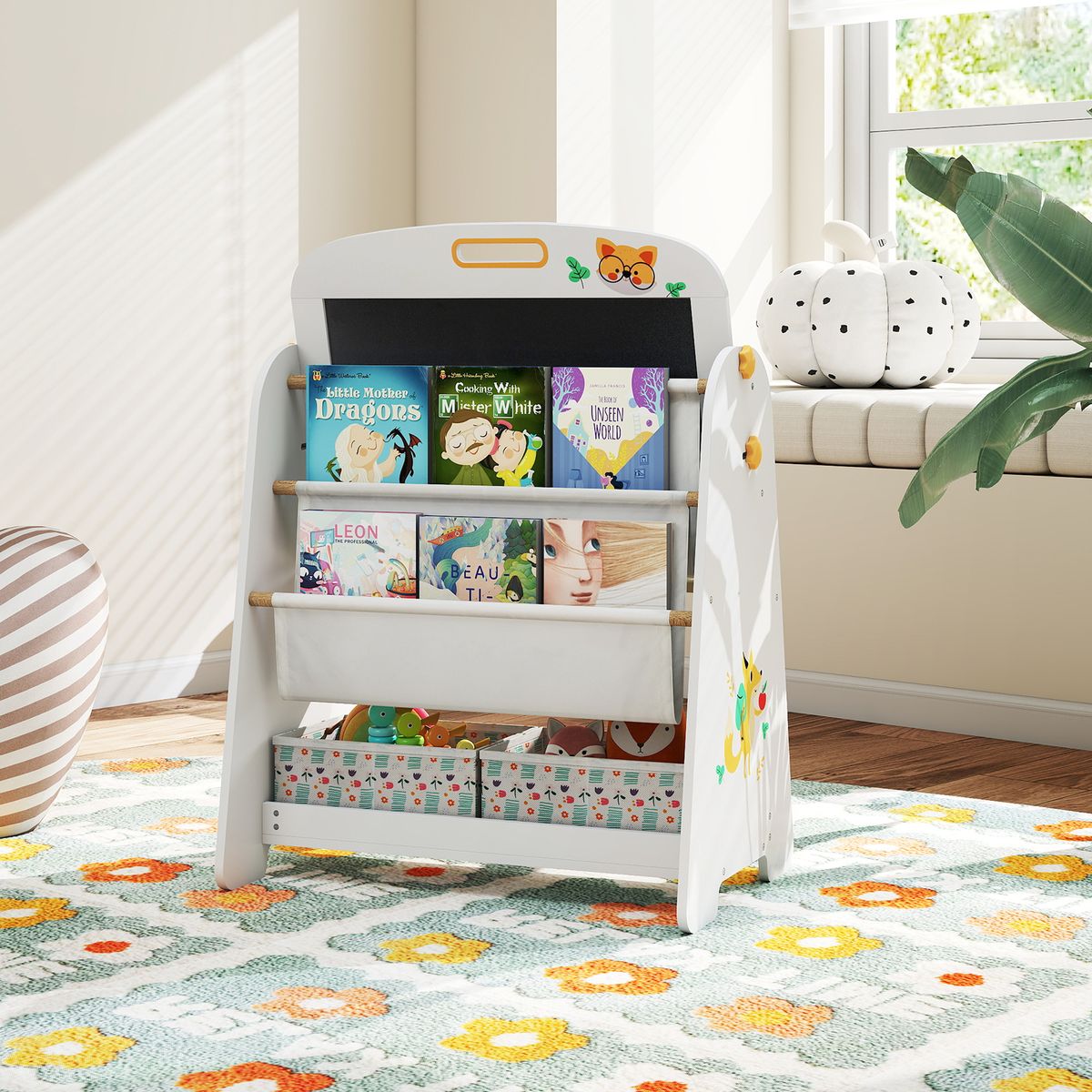 Ensemble de table et chaise pour enfant Coast - Conception 4-en-1 - Étagère à livres et espace de rangement - Couleur naturelle