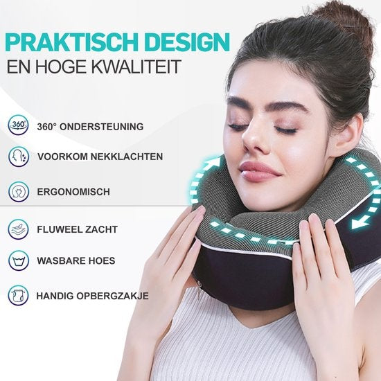 MiRi Neck Pillow -【Luxe】Travel Pillow - Soutien de la nuque - Mousse à mémoire de forme - Noir - Ergonomique - Avion/Voiture/Bureau à domicile