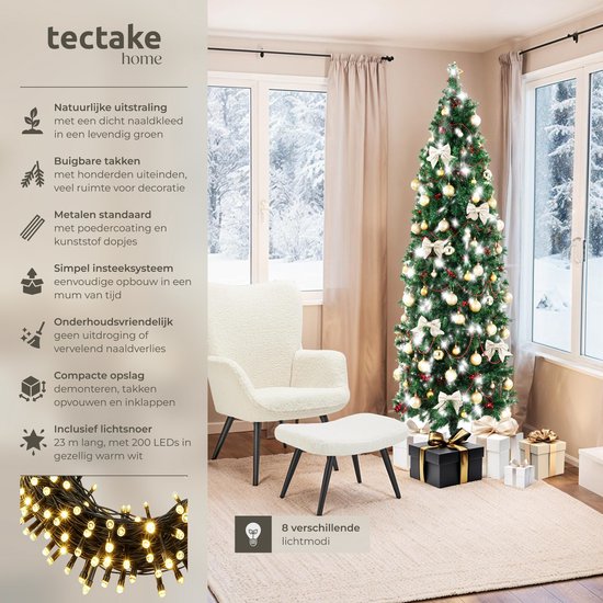 Sapin de Noël artificiel Tectake Comet 180 cm - 200 LED - 8 modes d'éclairage - Vert