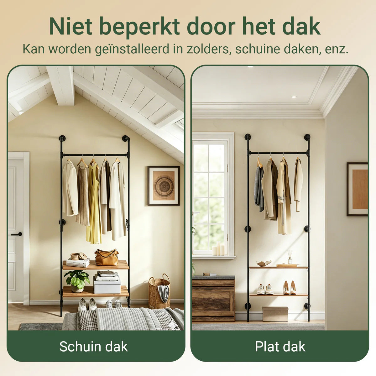 SoBuy KLS20-SCH : porte-vêtements mural compact avec 2 étagères en MDF - Noir industriel - 91,5 x 48 x 220 cm