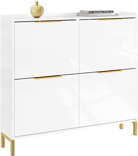 SoBuy FSR206-GW Shoe Cabinet Entrance - Ultrathin 19 cm - High Gloss White and Gold - Pour hall d'entrée, couloir, petit espace, avec protection contre l'inclinaison et protection du sol - 100x19x88.5 cm