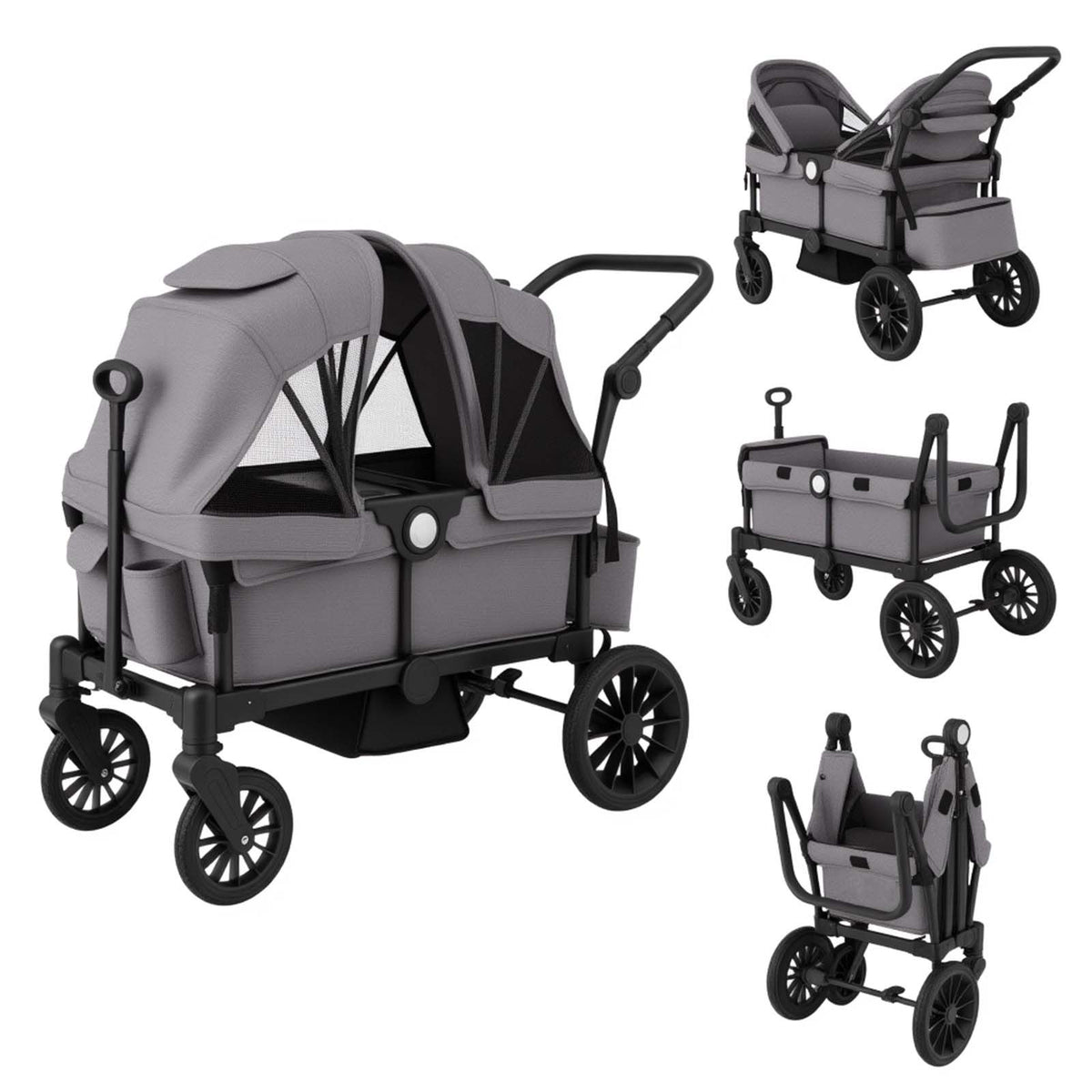 Coast 2-in-1 Foldable Geschwisterwagen - Gris - 104 x 57 x 107 cm - Poignée réglable et capuchon amovible