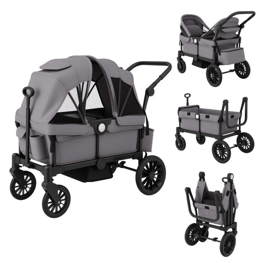 Coast 2-in-1 Foldable Geschwisterwagen - Gris - 104 x 57 x 107 cm - Poignée réglable et capuchon amovible