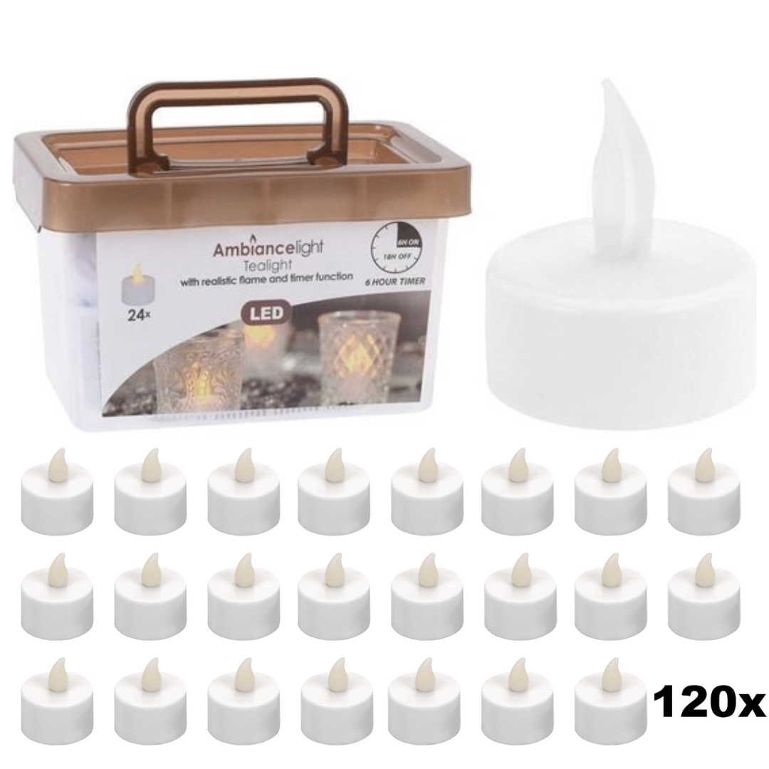 Theelichtjes LED - Box met 120 stuks INCLUSIEF batterij EN Timer