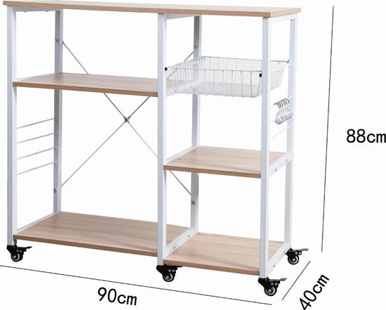 VDD Industrial Vintage Design - Chariot de service - Blanc - 90x40x88cm
