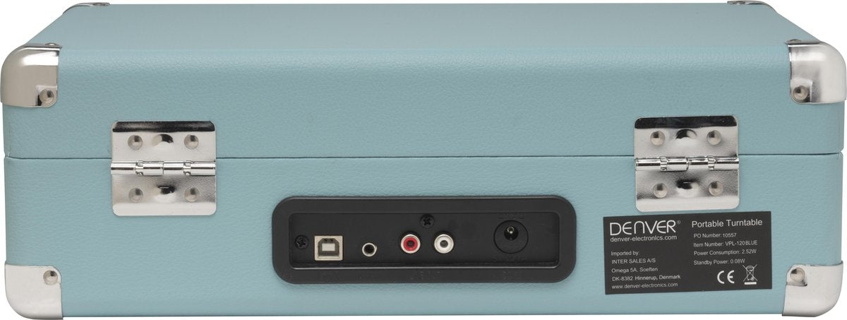 Denver Record Player - Haut-parleurs intégrés - Logiciel PC inclus - Auto-stop - Rétro - VPL120 - Bleu