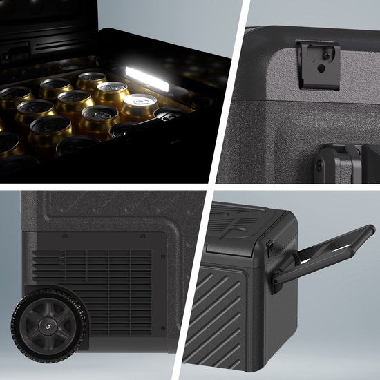 Auronic Electric Cool Box - Compresseur - Avec roues - 12V 230 Volt - Voiture - 50L - Noir/Gris