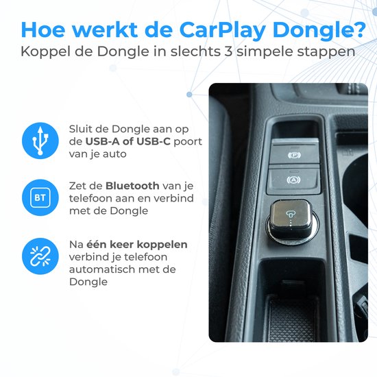 Nuvance CarPlay Dongle - Bluetooth Dongle - CarPlay Wireless - USB & USB C - Convient à Android Auto & CarPlay
