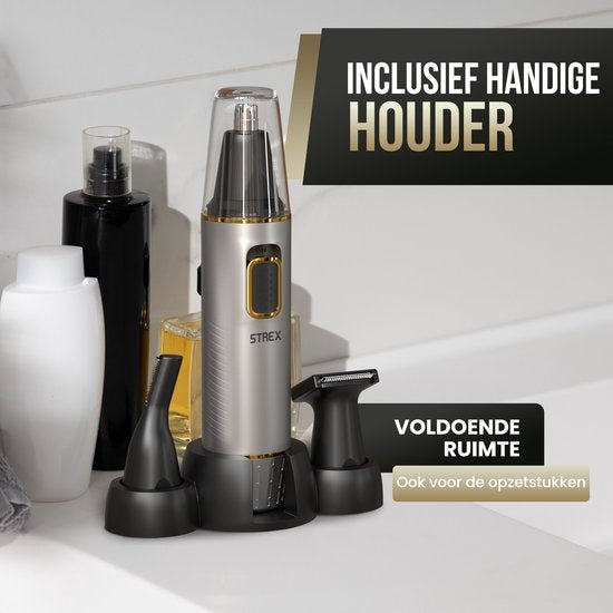 Strex 3 In 1 Nose Hair Trimmer Set - Rechargeable & Lavable - Tondeuse nez / Tondeuse oreilles / Tondeuse sourcils / Tondeuse barbe - Hommes & Femmes