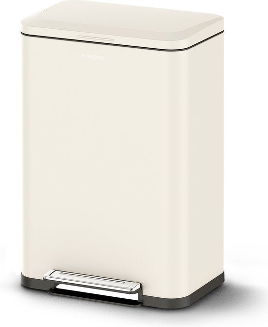 Deleca Poubelle Prestige - 50 Litres - Large - Acier inoxydable Poubelle / Corbeille à papier / Poubelle à pédale - Avec pédale et fermeture lente - Blanc crème