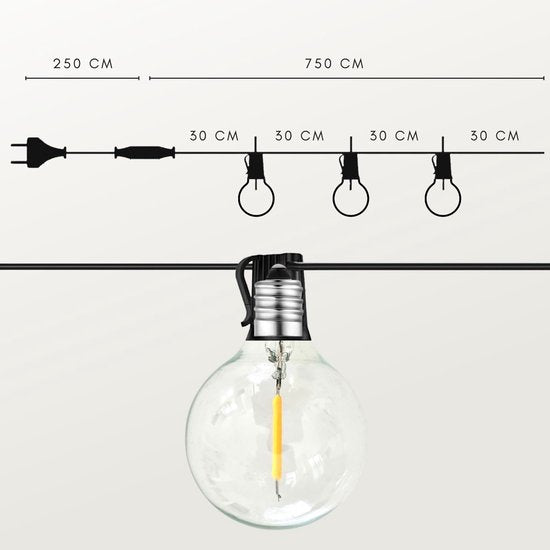a sunny day Guirlande lumineuse d'extérieur - Guirlande lumineuse - Comprend 25 ampoules XL Led pour l'extérieur - 7,5 mètres - Cordon à piquer - Guirlande lumineuse d'intérieur - Guirlande lumineuse de jardin - Lumière blanc chaud