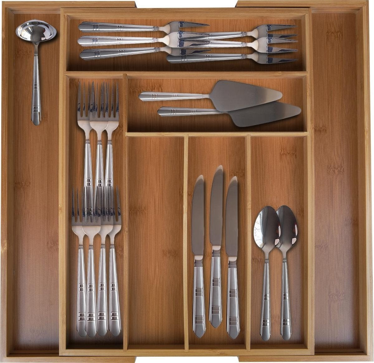 KitchenBrothers Range-couverts - Tiroir à couverts réglable - 30 à 44.5cm - Bois de bambou