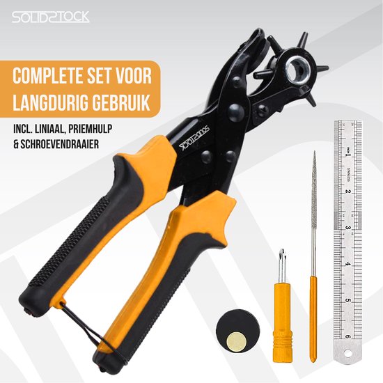SolidStock Professional Hole Pliers for belt - with Free Measuring Stick - Punching Pliers - Revolver Pliers