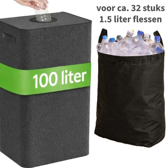 Conteneur à consignes Ceruzo – 100 L – Avec sac amovible pour bouteilles vides – Pliable – Noir