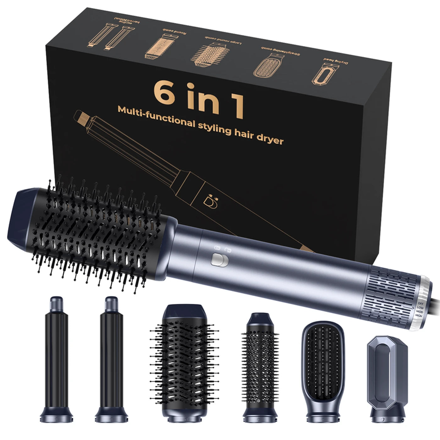Atopskins Appareil de coiffure 6 en 1 Volume & Brillance - Sèche-cheveux, brosse à boucler et brosse à lisser