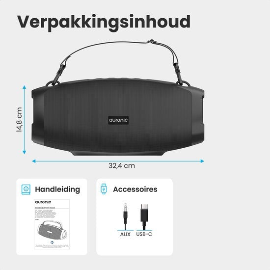 Auronic - Enceinte Bluetooth - Sans fil - Connexion USB, AUX et carte SD - Noir