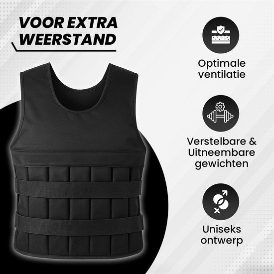 Fitby Gilet de musculation ajustable 20KG - Gilet de musculation - Gilets de musculation - Poids - Musculation et Crossfit - Cardio - Convient à partir de la taille L- Noir
