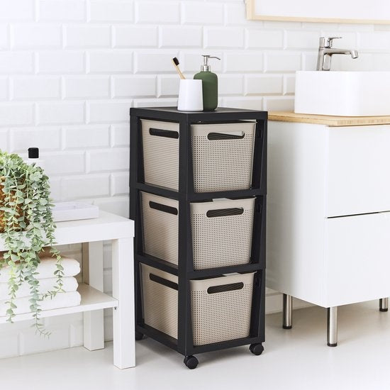 Rotho Tower Brisen - commode design 3 x 16 L avec roulettes - Cappuccino