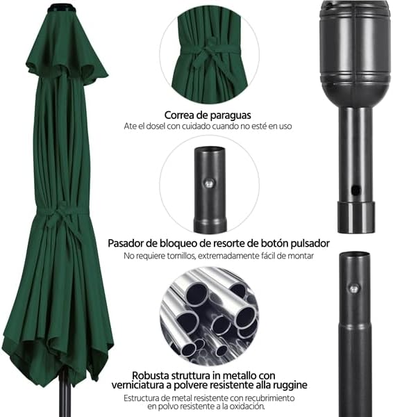Parasol de jardin Yaheetech 222,5 cm - Inclinable - Avec manivelle - Polyester - Imperméable