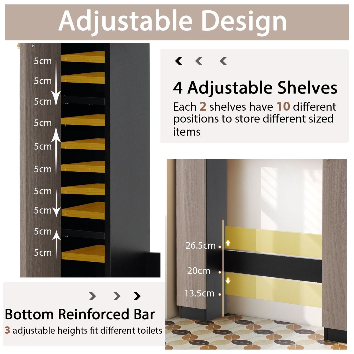 Armoire de salle de bains Coast à installer au-dessus des toilettes - double porte - étagères réglables - noir