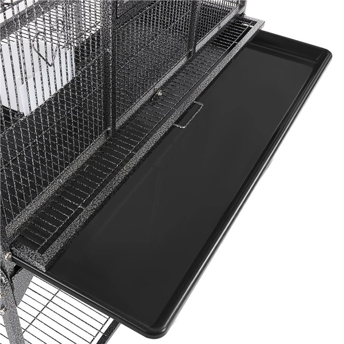 Yaheetech Cage à oiseaux avec base mobile - équipée d'une cage amovible, de six portes d'accès et d'une étagère de rangement - pour perruches et perruches faucons - métal noir martelé - 81 x 47 x 160 cm