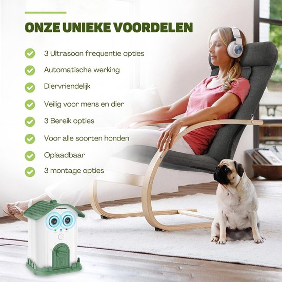 Vulpes Goods® Pets - Dispositif anti-aboiement à ultrasons - Dresseur de luxe - Rechargeable - Fonctionnement automatique - Pas de choc - Résistant à l'eau - Pour tous les chiens - Intérieur et extérieur - Portée de 15 m - 3 étapes - Anti-aboiement - Dres