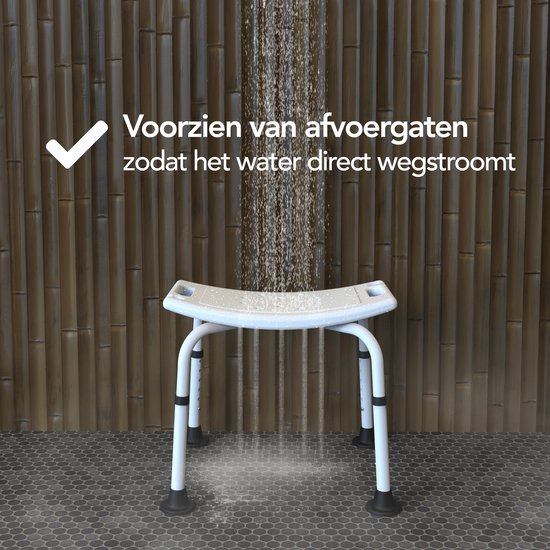 Brixy Tabouret de douche - Réglable en hauteur - Chaise de douche - Antidérapant - Avec support de pommeau de douche - Max. 150 kg - Blanc