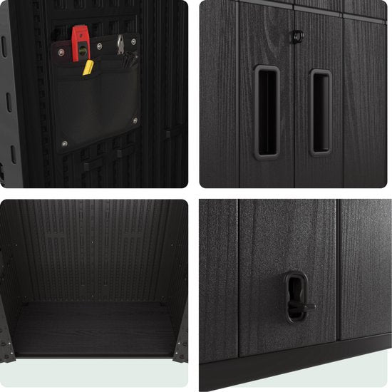 LifeGoods Garden Cabinet Vertical - 1340L - Armoire de rangement - Résistant à l'eau et aux UV - Coffre de jardin - Noir