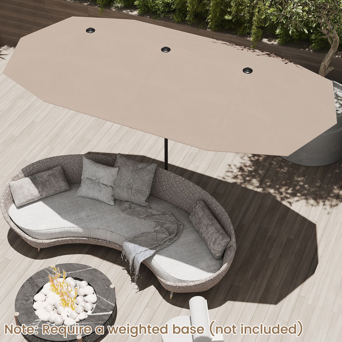 Parasol double Coast - rectangulaire - polyester hydrofuge - 400 x 215 cm - marron